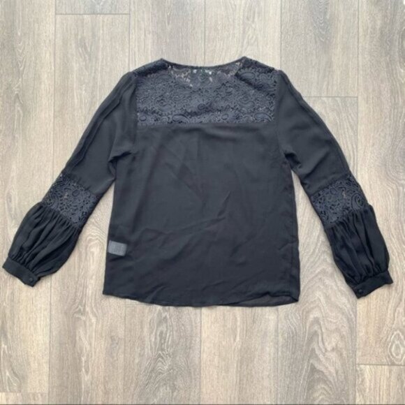 REVOLVE For Love & Lemons Sacramento Blouse Black Sheer Lace Long Sleeves Small - Picture 13 of 16